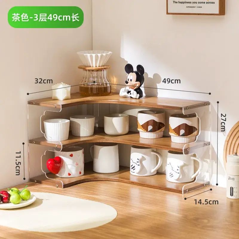杯子收纳置物架桌面转角水杯架茶具茶杯整理架咖啡角餐边柜杯架子