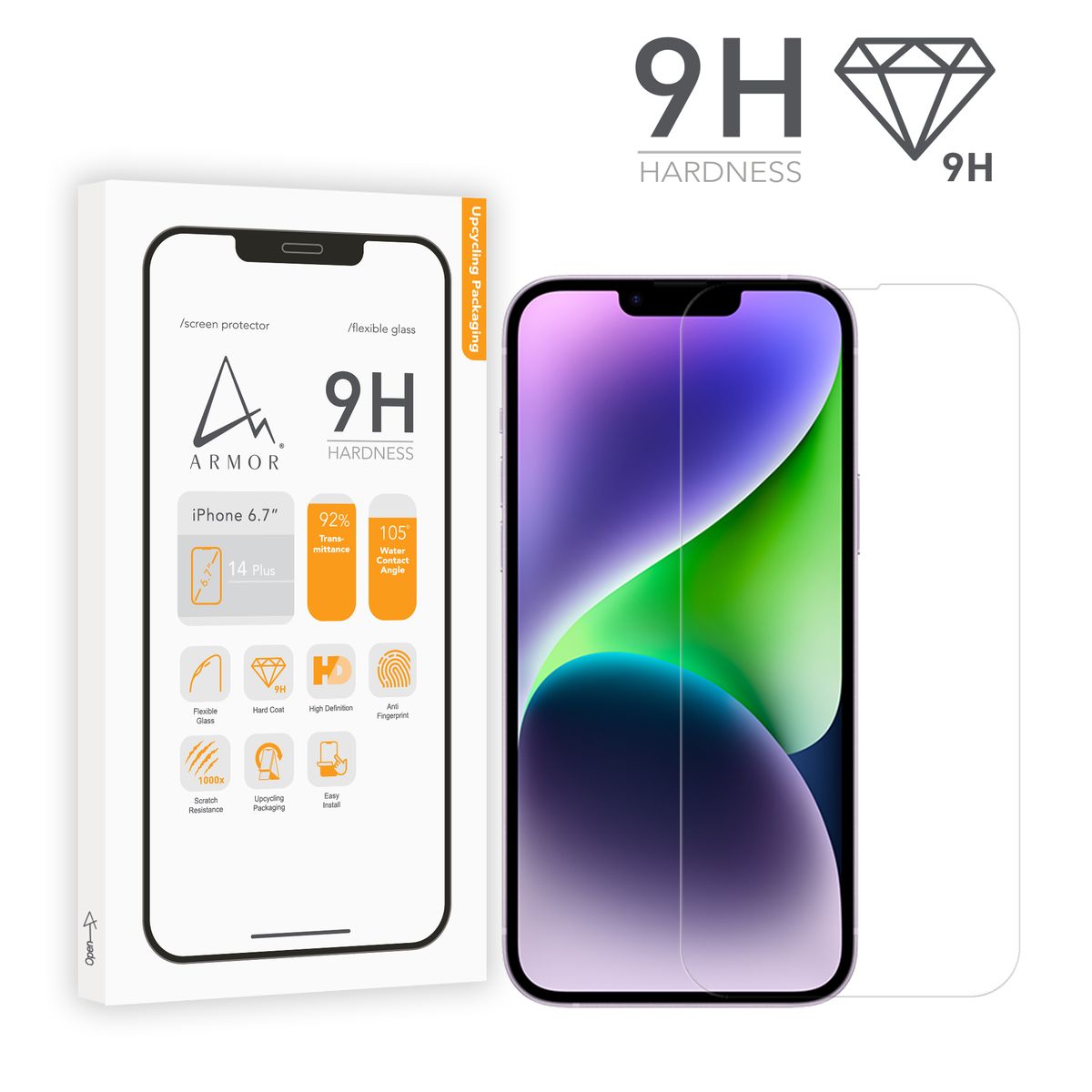 Flexible Glass Screen Protector for iPhone 14 Plus (6.7"), 9H with HD