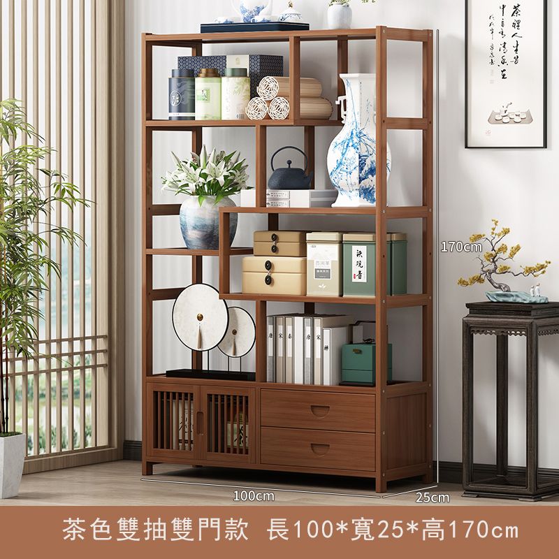 楠竹實木傢俱 中式酒櫃 玄關櫃 古董櫃 書架 【6層100cm+帶抽屜款+帶門款】原色