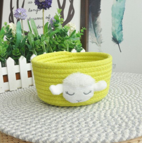 收納籃（檸檬綠收納籃儲物籃 白綿羊頭15*9cm）