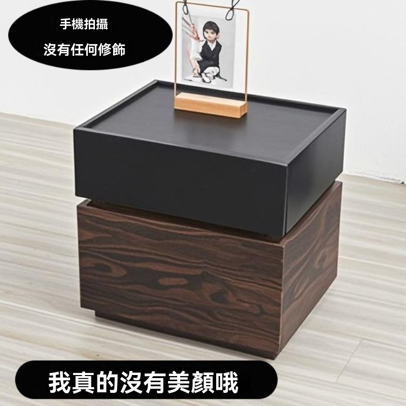 极简简约现代床头柜 实木床边柜 卧室收纳储物柜 积木轻奢高级家用胡桃色深灰