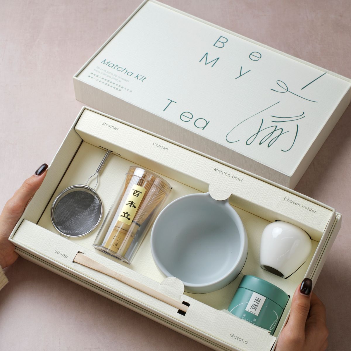 新年送禮 茶道級抹茶禮盒(雨潤) 抹茶茶具套裝六件套(陶瓷碗) 含30g茶道級抹茶粉 日本茶道工具 純抹茶粉 百本立 抹茶刷 茶筅 茶筅立 抹茶碗 茶杓 粉篩