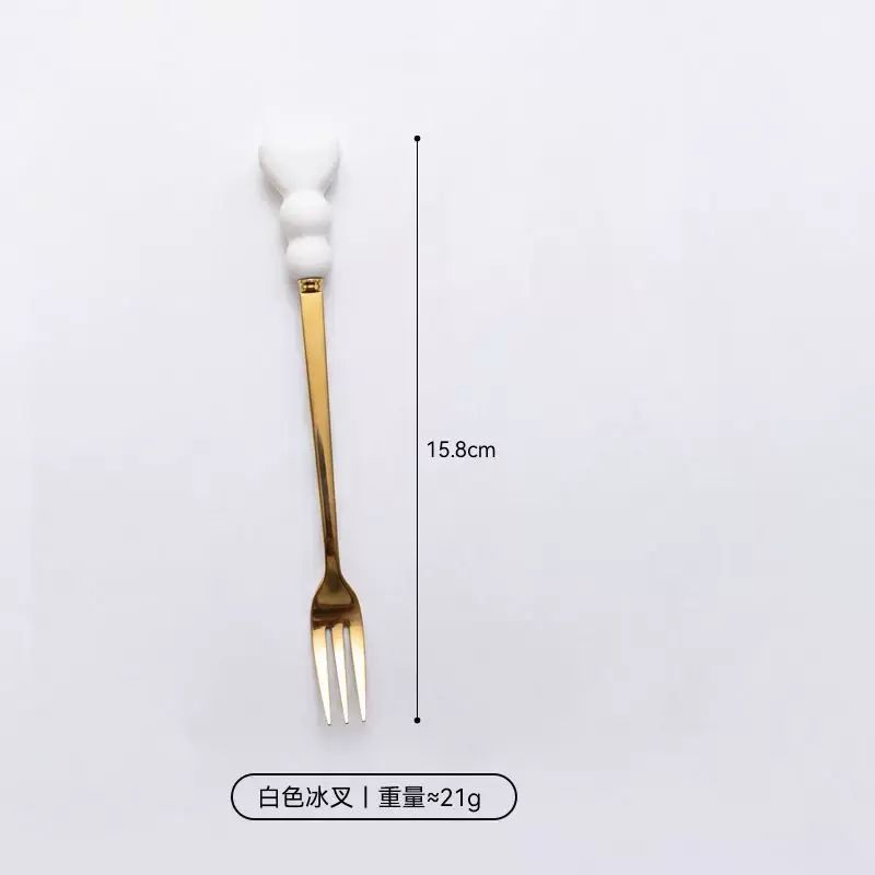 哇噢愛心手掣甜品叉勺少女心下午茶調羹耐高溫加厚陶瓷手掣生果叉