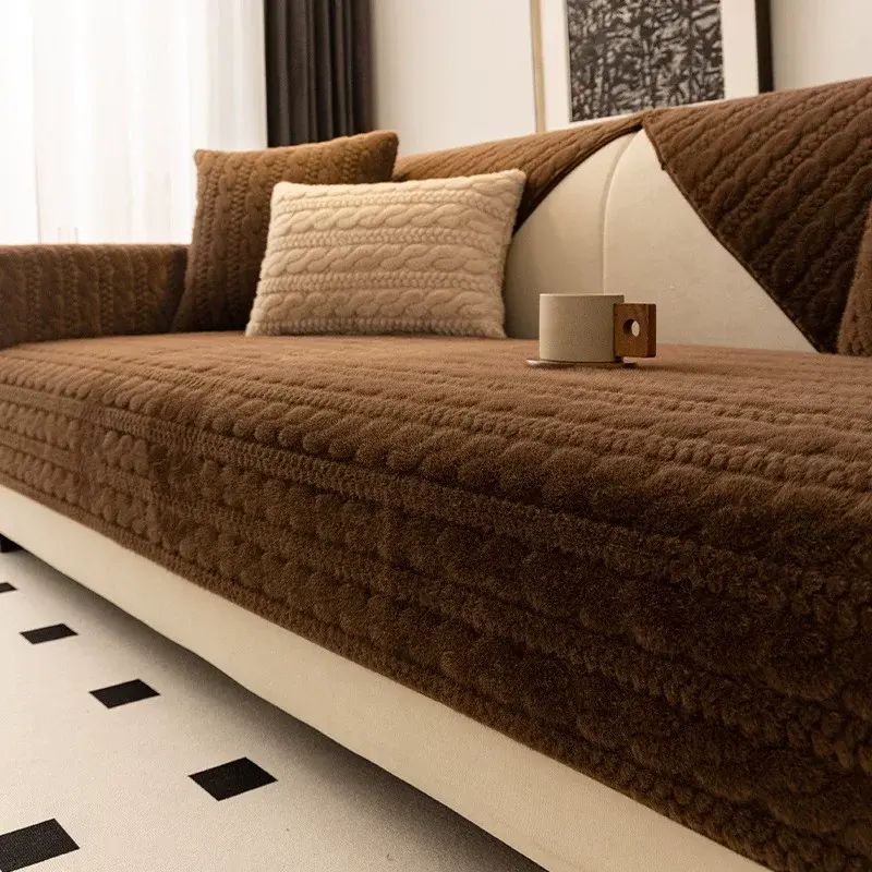 轻奢沙发垫 冬季小米貂毛绒 加厚保暖坐垫子高端沙发套 罩盖布巾