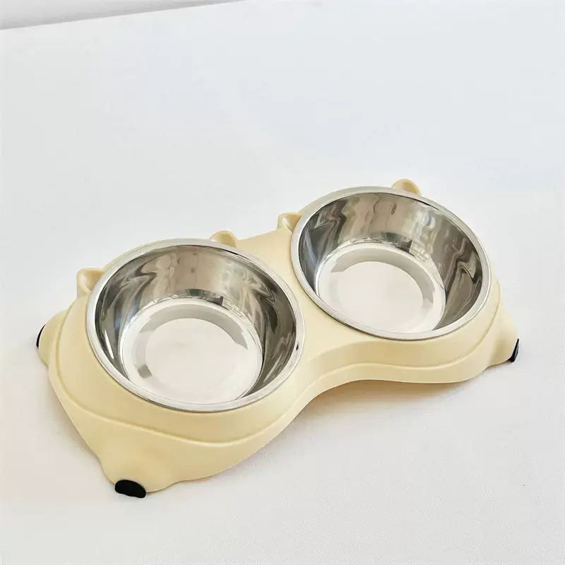 Pet Food Bowl, Stainless Steel, Non-Slip, Double Bowl, Parallel Import
