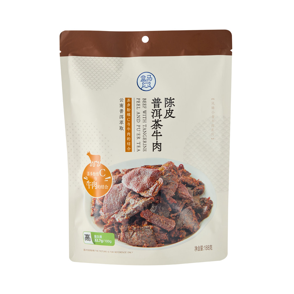 盒馬陳皮普洱茶牛肉188g滷味熟食開袋即食休閒零食小吃平行進口新老包裝交替發貨