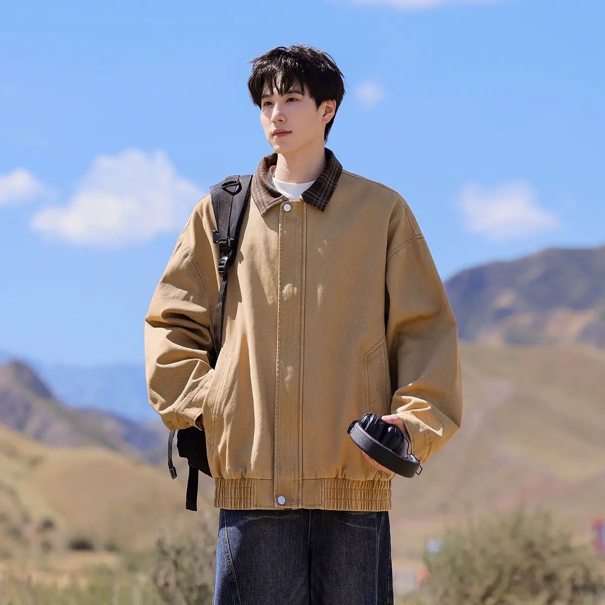 秋季做旧夹克工装外套复古美式水洗宽松