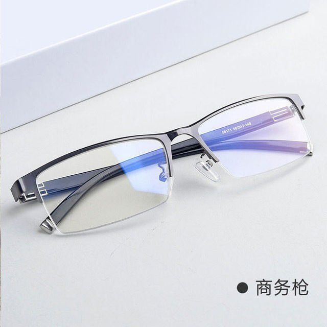 防藍光近視眼鏡 半框商務男裝眼鏡 50-600度 高級鏡架- 槍色框 近視400度