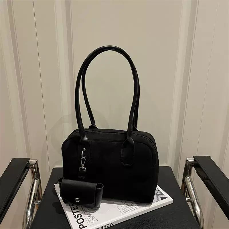 磨砂保齡球手袋女2025新款復古潮簡約通勤單肩袋大容量手提托特包