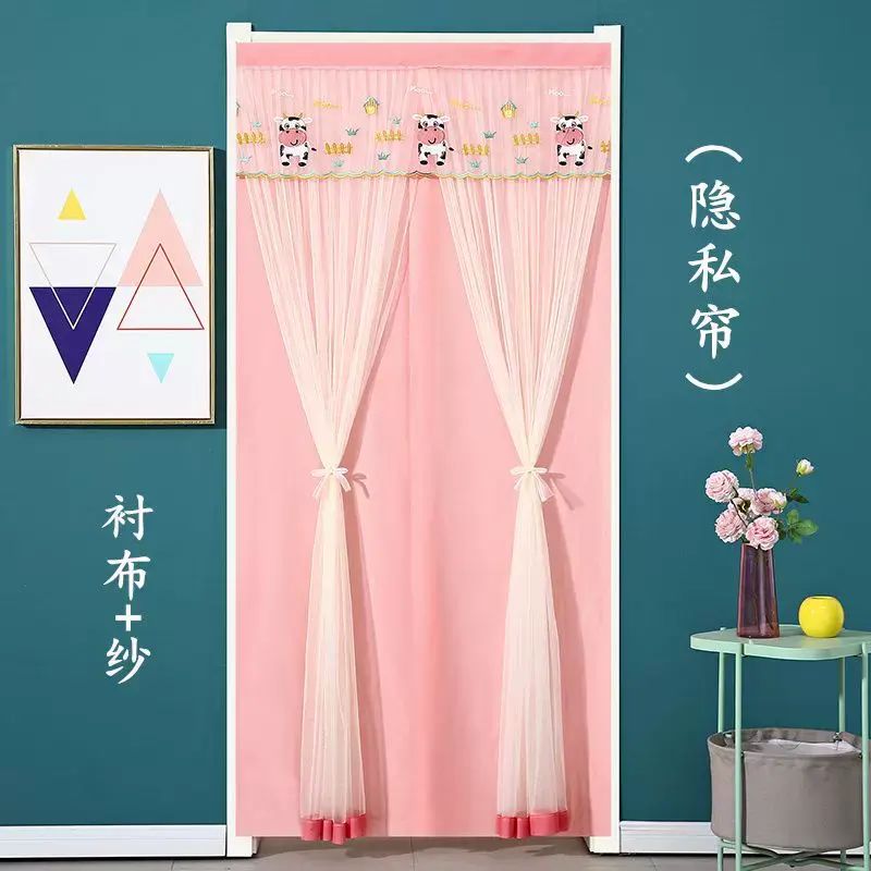 夏季防蚊紗門簾免打孔家用布藝蕾絲門簾四季通用臥室防隱私隔斷簾