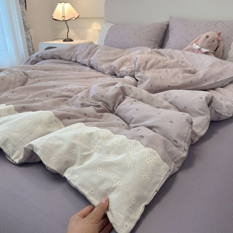 Bow Purple Summer Four piece Set | A-class Bedding Four piece Set | Washed Quilt Set (LCA515)