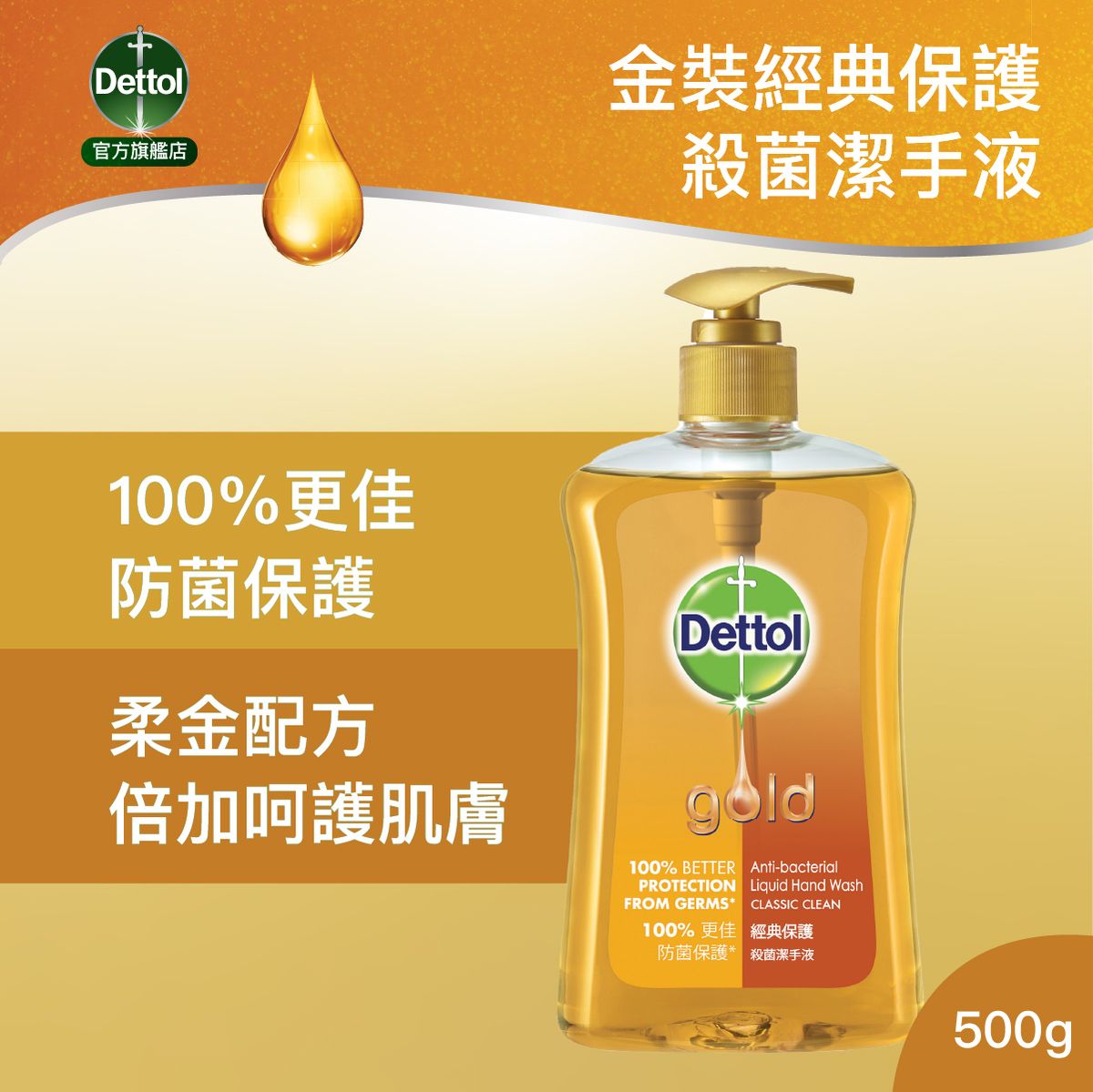Dettol Gold Anti-Bacterial Hand Wash Classic Clean 500g (Expired date: 01/2026)