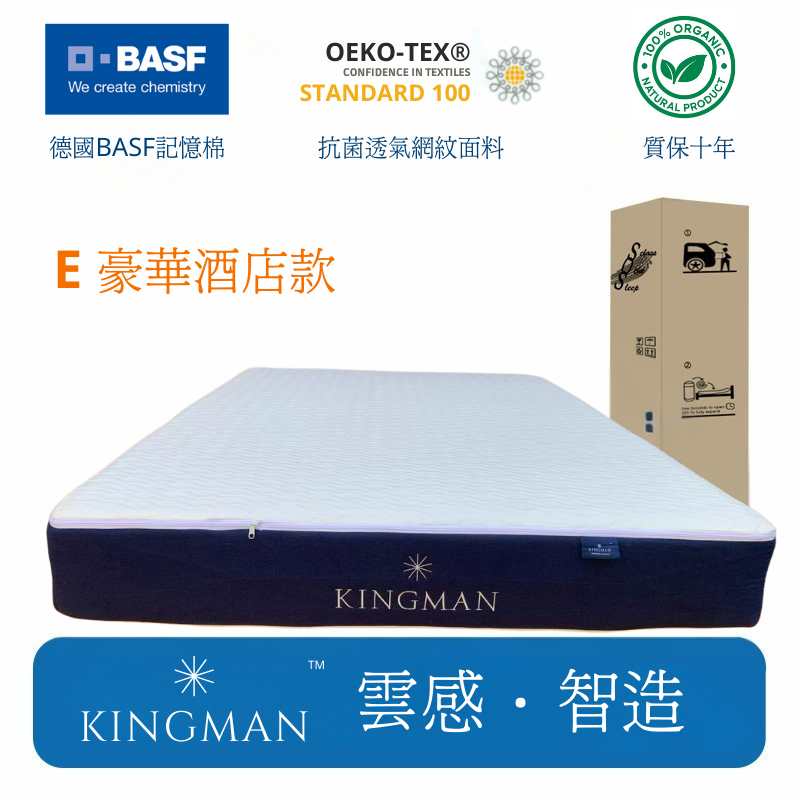质保十年 雲感零壓記憶棉床褥 德國BASF記憶棉床墊 OEKO-TEX®認證透氣網眼面料 靜音碳鋼獨立袋彈簧 環保舒適無異味 （厚度9.8in/25cm，軟硬度：3偏軟）星級享受