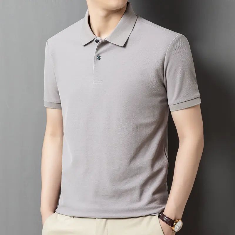 夏季男士POLO衫T恤休闲商务薄款丝光棉纯棉翻领短袖