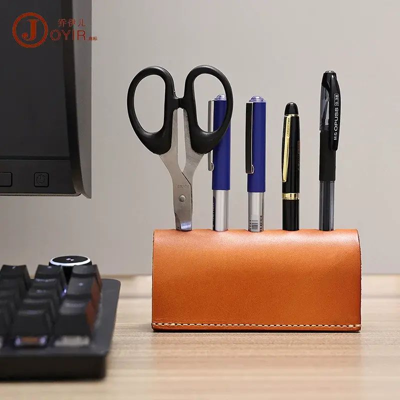 真皮復古手工多功能創意筆筒創意文具收納架辦公用品收納廣州箱包
