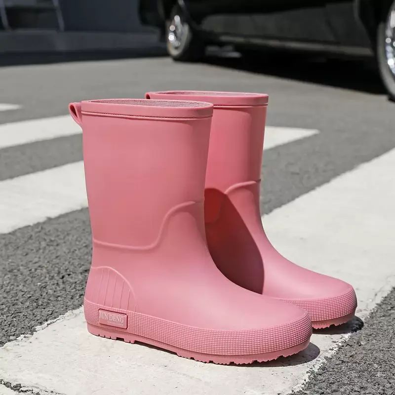 簡約磨砂水鞋莫蘭迪色系中短筒女式雨靴時尚戶外水靴防滑平底膠鞋