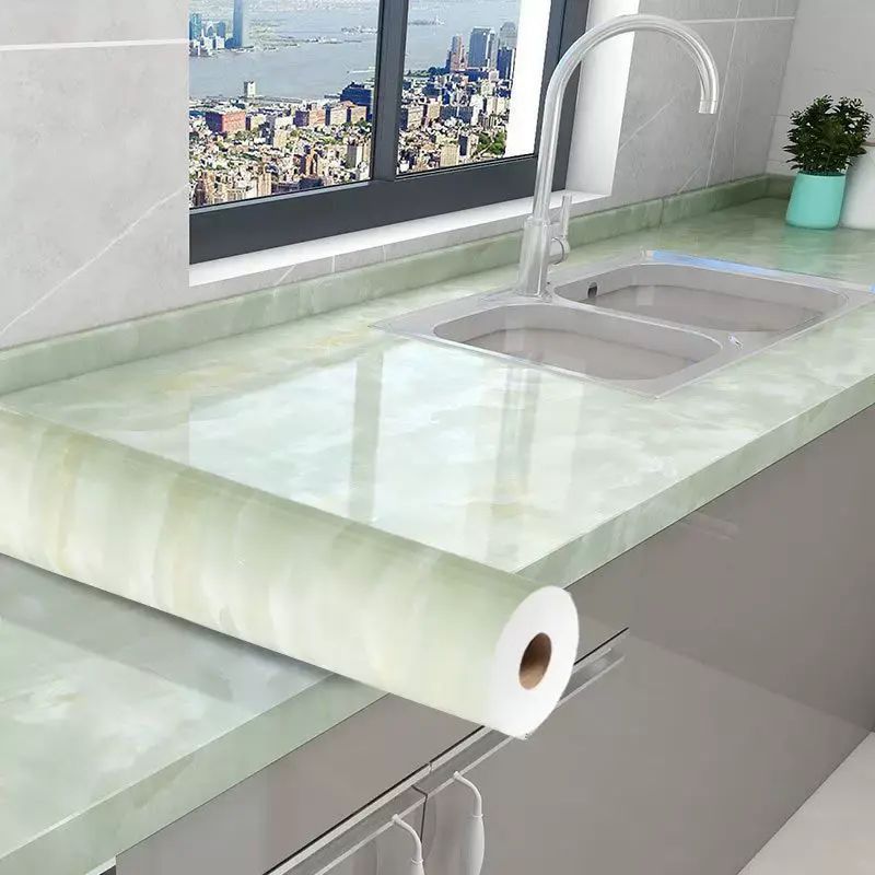 加厚大理石厨房防水防油贴纸橱柜翻新自粘墙纸灶台耐高温台面壁纸