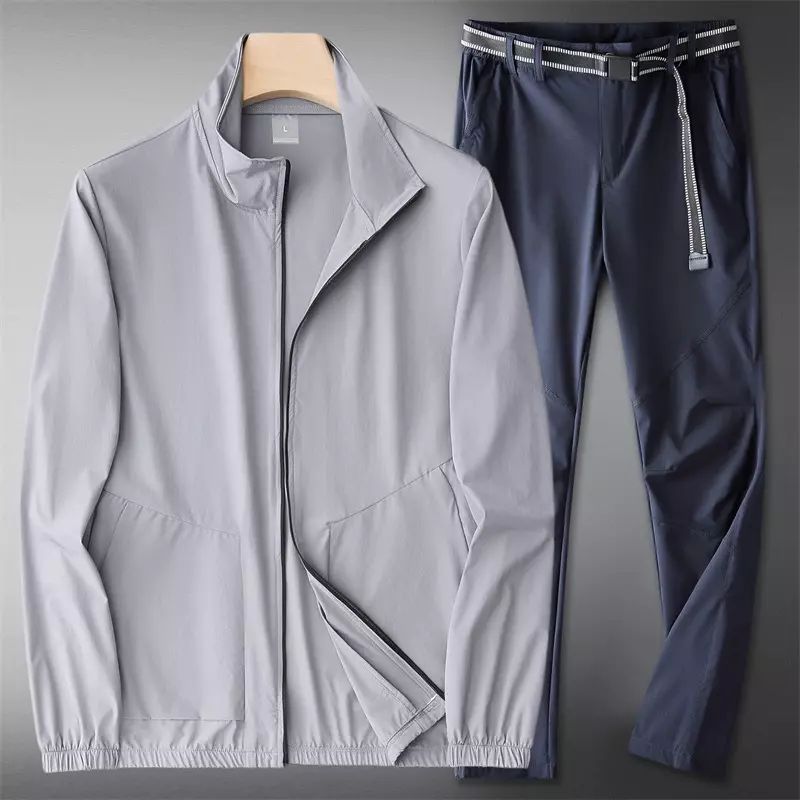 2022年新款夏季户外休闲运动服套装男中年速干透气防晒外套两件套