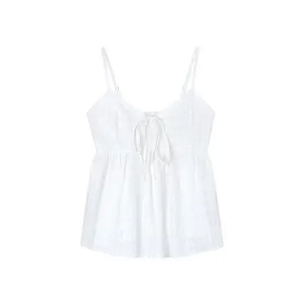 Sweet style suit  white lace suspender top  women s summer high waist White tie dye tank top Free S