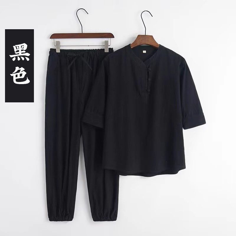 Daoist Home Clothes Men's Temple Seated Zen Meditation Clothes Women's Cotton Line-white M