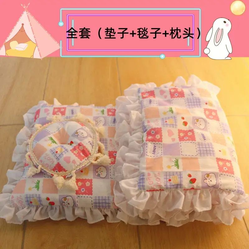 亚马逊网红宠物狗狗猫咪纯棉花边碎花垫子毯子被手工春夏秋款狗窝