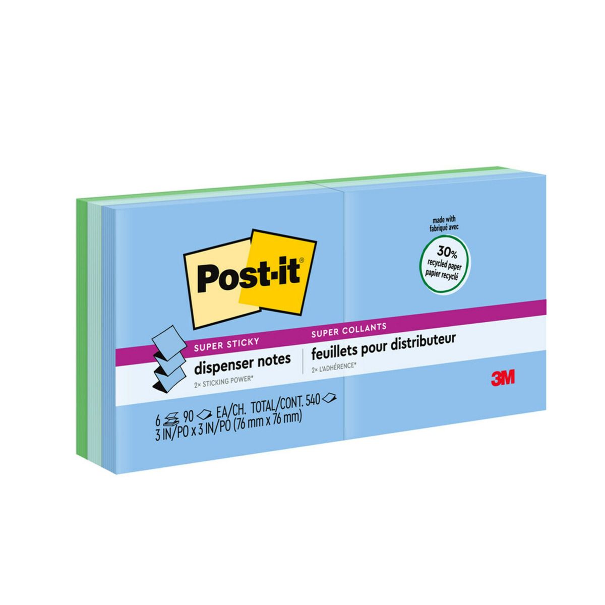 R330-6SST Recycled Super Sticky Pop-up Notes 3"x3", 6 pads / pack