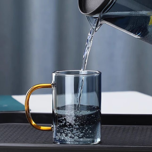 【透明黑色】玻璃水杯 家用玻璃冷水杯 耐熱玻璃杯 花茶杯