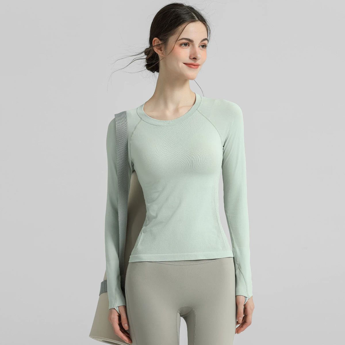 Newlyla Yoga Women s 2026 New Long Sleeve Toning Crew Neck Slimming Quick Dry Pilates Training Gree