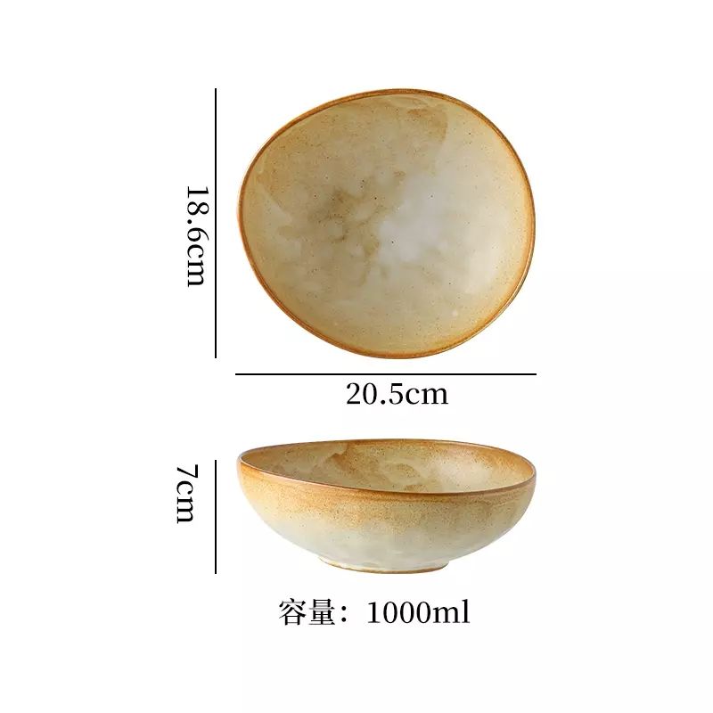 日式陶瓷复古碗异形碗餐盘甜品碗沙拉碗酒店餐具大号菜盘面碗汤碗