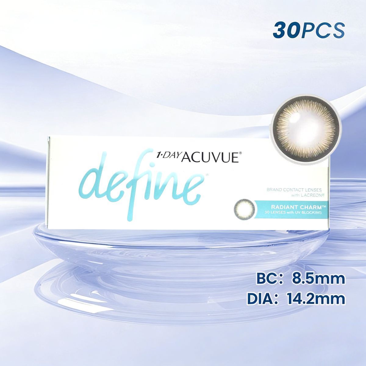 Define【RC】閃鑽金(Radiant Charm) 每日即棄 隱形眼鏡 (度數 -6.50) [平行進口] [新舊包裝隨機發貨]