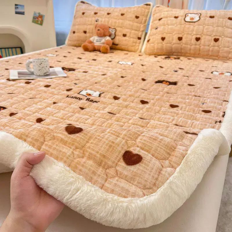冬季A类牛奶珊瑚绒床垫软垫夹棉垫子保暖加厚垫被防滑床护垫褥子
