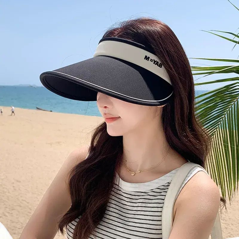 防晒帽女夏季防紫外线加长大帽檐太阳帽户外冰丝双层空顶遮阳帽子