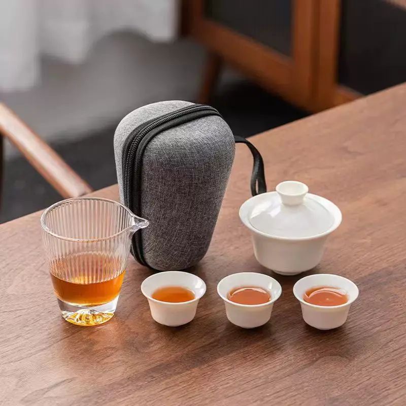 唐宋高檔羊脂玉瓷戶外旅行茶具套裝陶瓷快客杯一壺二三杯便攜禮品
