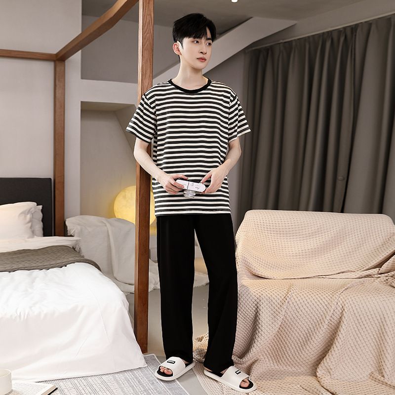 男裝夏季睡衣套裝 莫代爾短袖短褲 涼感家居服 大碼舒適- M511白色 短袖長褲 XL(建議140-160斤)