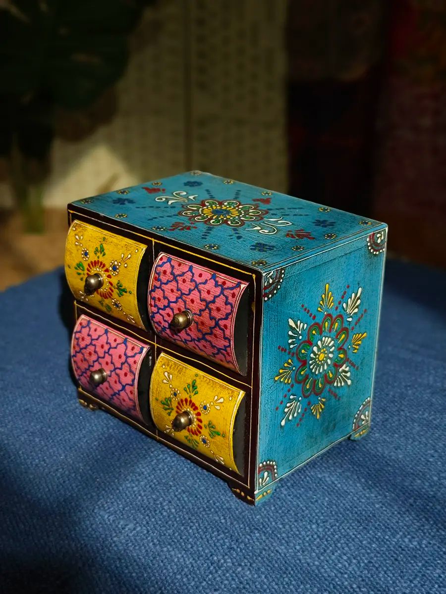 中古风首饰盒实木彩绘首饰收纳盒印度手工首饰箱化妆盒2024网红款