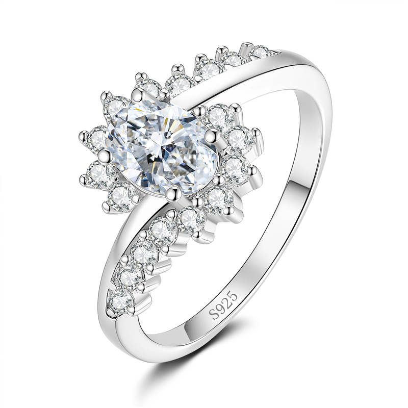 S925 Silver Oval Big Stone Moissanite Ring