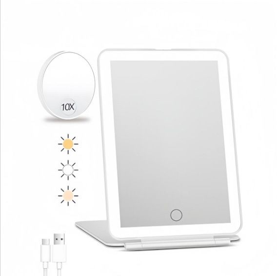 [With magnifying mirror] Rechargeable LED makeup mirror, portable illuminated makeup mirror
