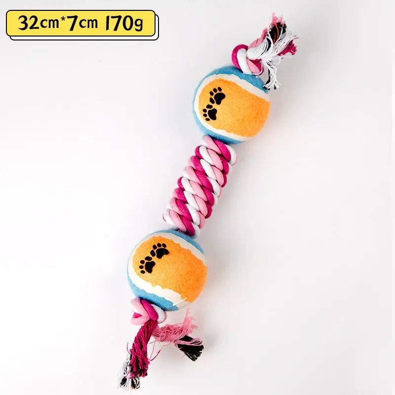 日本MUJIQ Pet宠物用品玩具棉绳网球柯基狗狗金毛绳结磨牙哑铃球