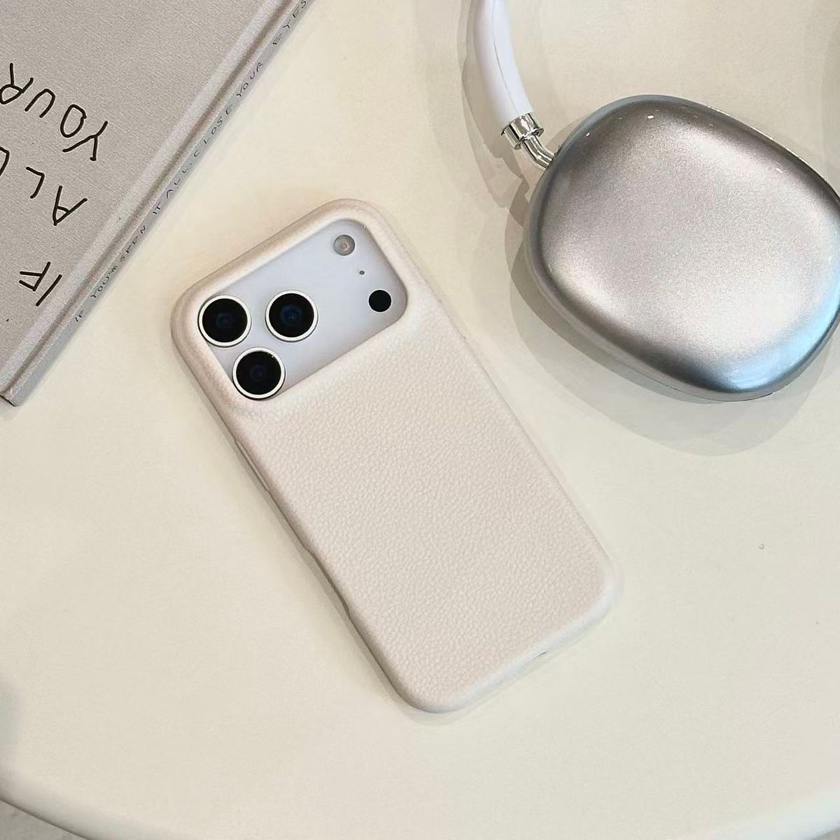 高镜头仿皮纹适用于新款17系列手机保护壳时尚简约款16plus手机保护套1314手机壳-古董白 iPhone 13