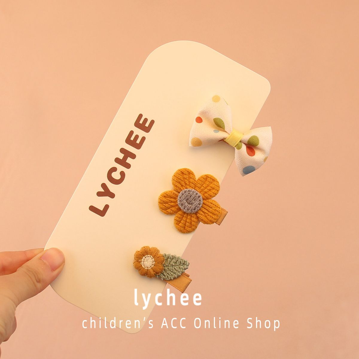 Caramel Warm Yellow Series Children's Hair Clip 3-Piece Set with Polka Dot Bow Knitted Small Flower 
