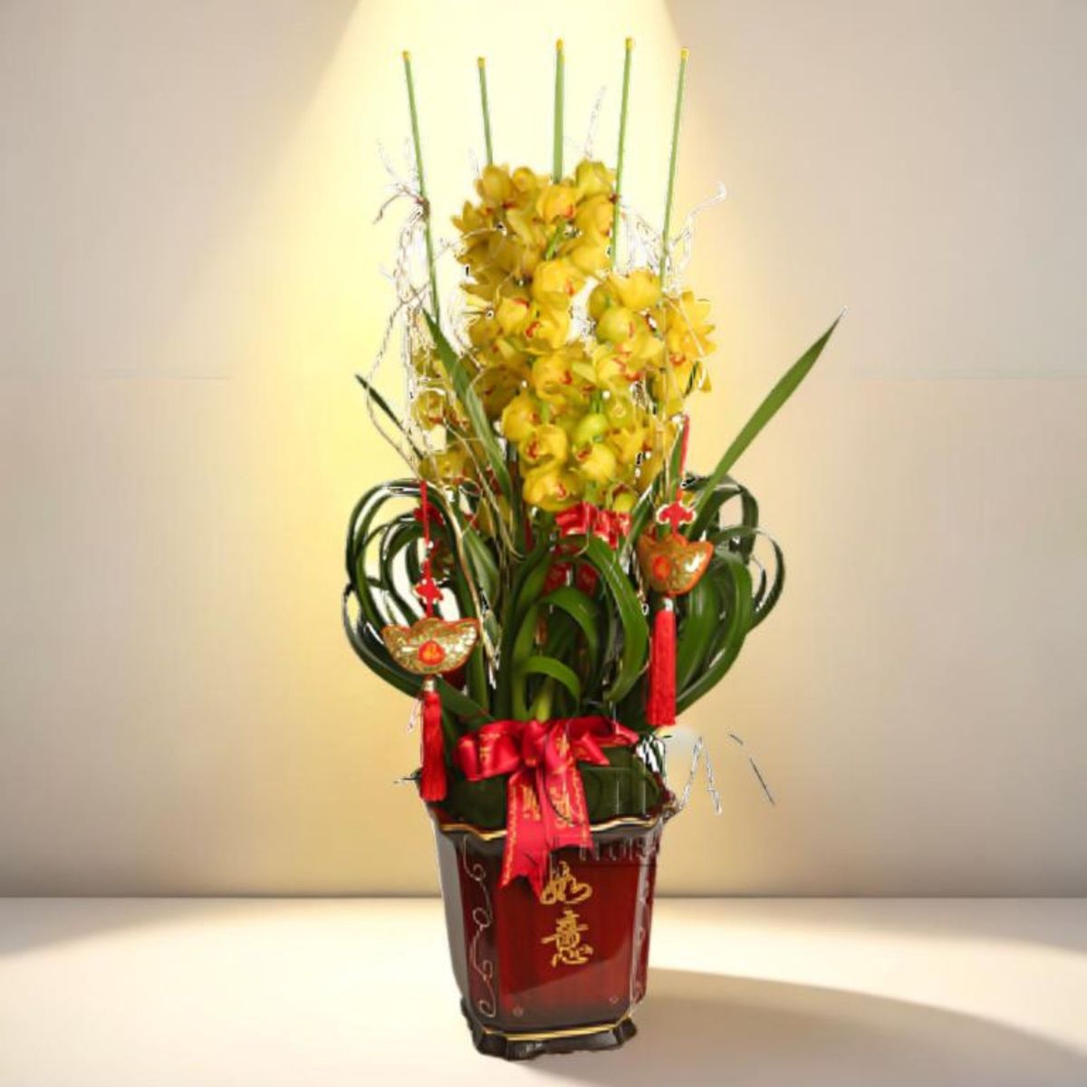 Good luck to you - 5 Golden Cymbidium Big Flowers [NY13OR-34]