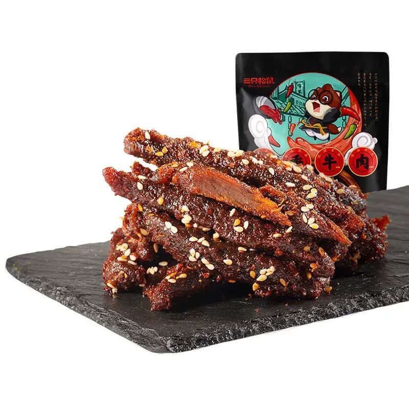 【三隻松鼠_蜀香牛肉60g*5袋】麻辣零食熟食小包裝香辣牛肉乾