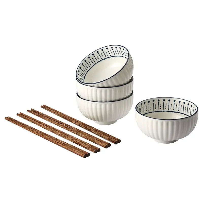 BOBER-博堡-膳品 陶瓷碗筷套裝 陶瓷碗 家用碗筷 簡約北歐 陶瓷碗4個 雞翅木筷子4雙
