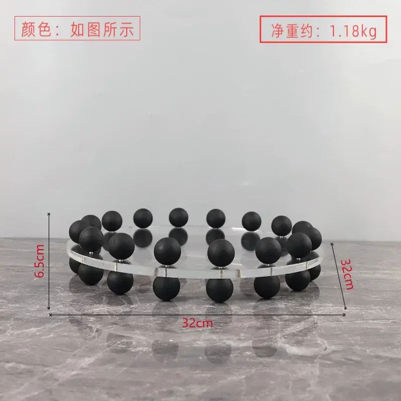 现代简约透明亚克力圆形实木圆珠香薰托盘客厅卧室玄关家居装饰品