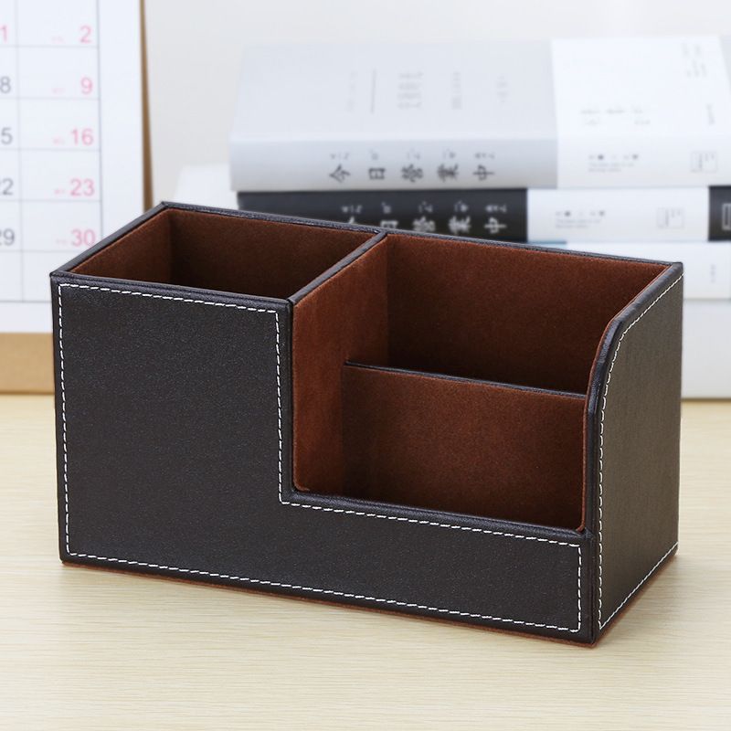 Light luxury multifunctional leather pen holder set stationery storage creative storage box; Coffee 