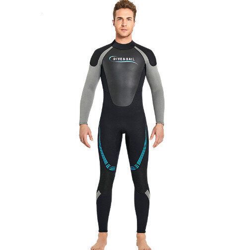 3MM潛水服保暖長袖連體潛水衣防寒衝浪浮潛冬泳衣褲(男款黑色 S-3XL碼)(下單後請聯絡客服確認發貨尺碼)