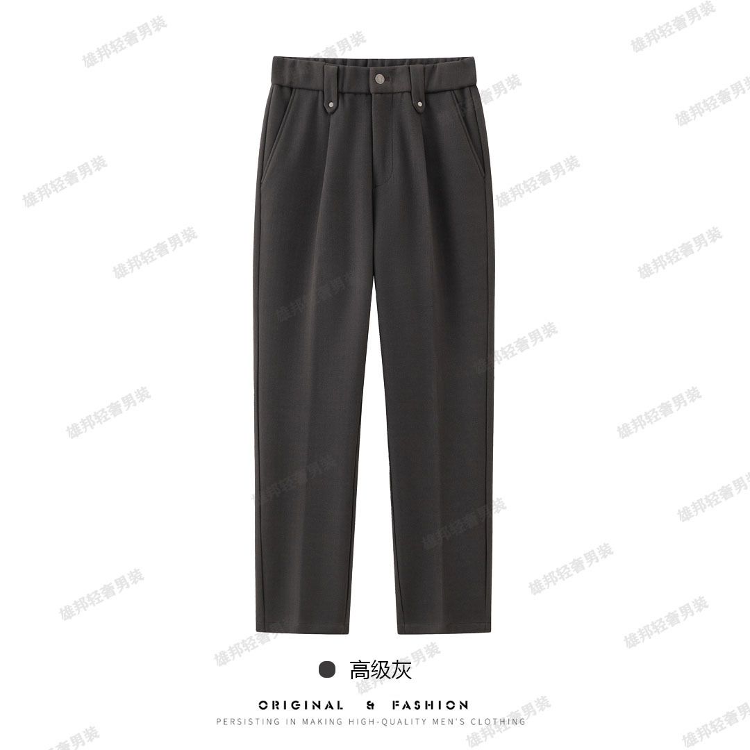 男士秋季上新款轻奢极简休闲西裤直筒抗皱时尚保暖长裤子微锥加绒-深灰长裤 30