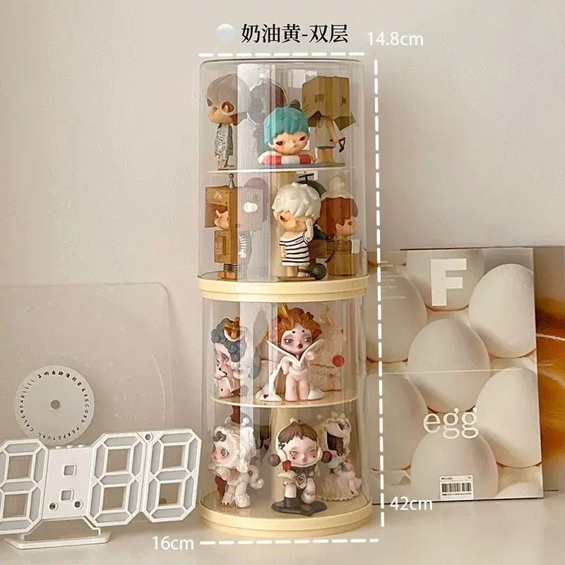 旋轉泡泡瑪特展示盒手辦展示櫃樂高擺件盲盒展示架收納透明亞克力