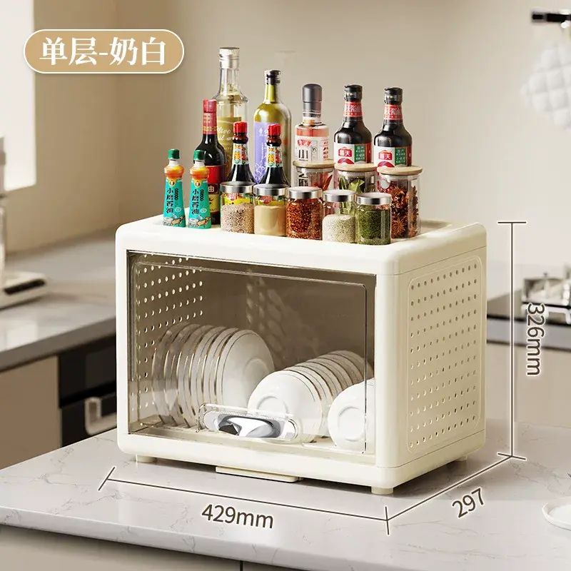 Kitchen Dish Rack with Lid Transparent Cabinet Drying
