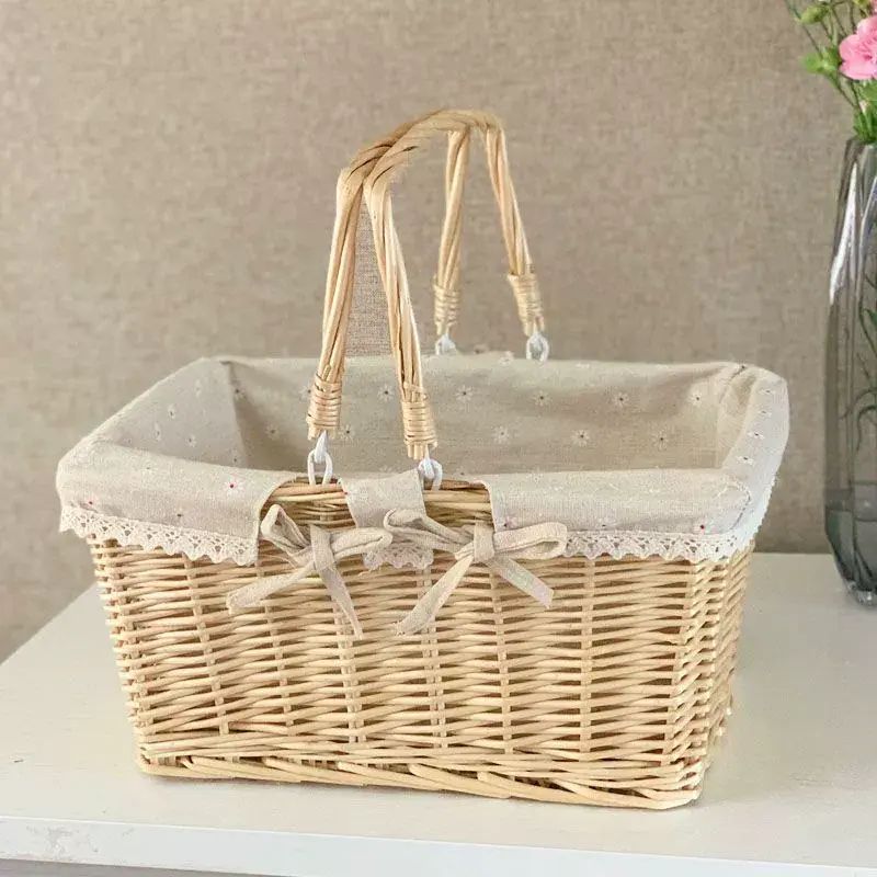 柳藤編籃手提日式買菜雞蛋籃收納籃購物籃小禮品籃水果籃野餐籃子